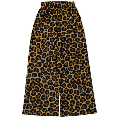 Leopard Wide Leg Jogging Pants, Brown Animal Print Cheetah Flare Sweatpants Pockets Women Flared Sweats Cotton Fleece Ladies Joggers