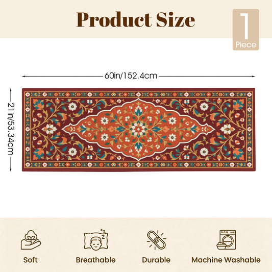 Ornamental Floral Body Pillow Case, Burgundy Red Flowers Persian Oriental Long Large Bed Accent Pillowcase Print Throw Decorative Cover