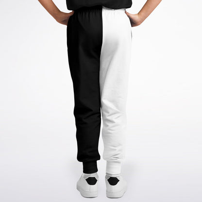 Half Black Half White Kids Joggers Sweatpants Pockets, Two Tone Split Color Block Youth Boys Fleece Fun Comfy Sweats Girls Pants Loungewear