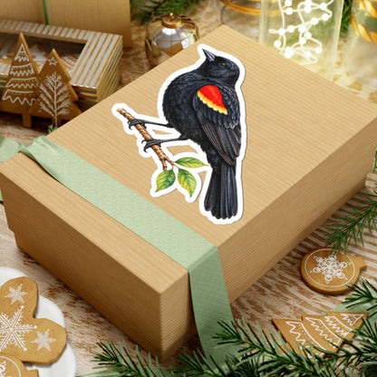 Red-Winged Blackbird Bird Sticker Decal, Birdwatcher Wetland Watercolor Art Vinyl Laptop Waterbottle Tumbler Car Waterproof Bumper Clear Die Cut