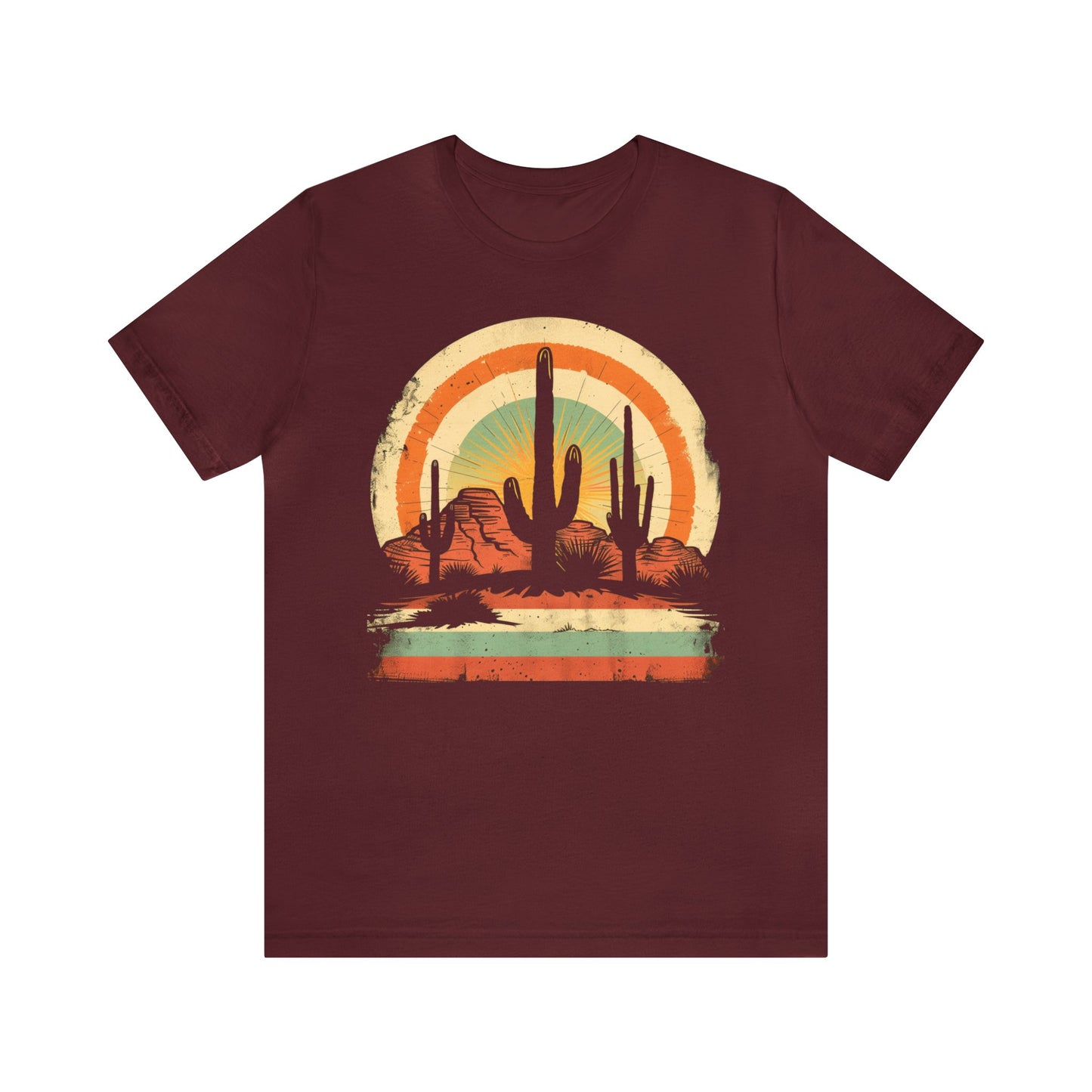 Cactus Desert Tshirt, Rising Sun 70s Western Retro Designer Graphic Aesthetic Crewneck Men Women Tee Top Short Sleeve Shirt