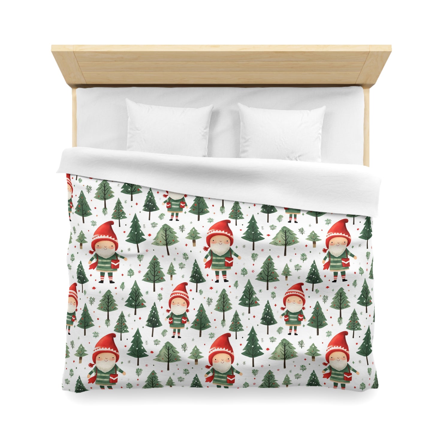 Elf Duvet Cover, Christmas Trees Xmas Bedding Single Double Queen King Full Twin XL Microfiber Unique Bed Quilt Bedroom Decor