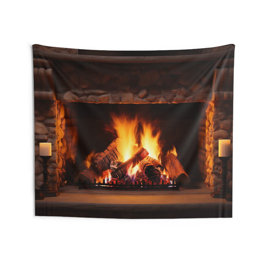 Fireplace Tapestry, Stone Fire logs Vintage Wall Art Hanging Cool Unique Landscape Aesthetic Large Small Decor Bedroom College Dorm Room
