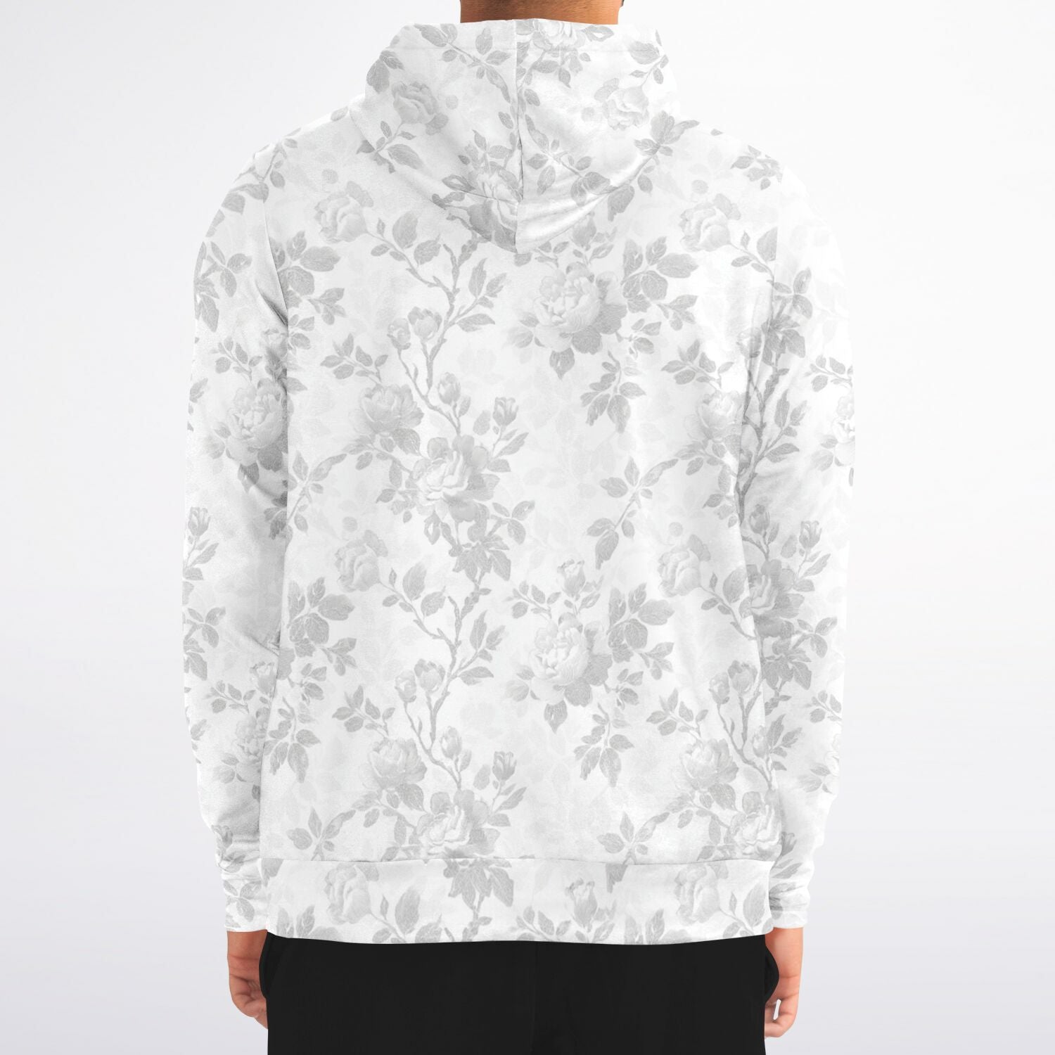 White Floral Zip Up Hoodie, Flowers Full Zipper Pocket Men Women Unisex Adult Aesthetic Graphic Cotton Fleece Hooded Sweatshirt - Starcove Fashion