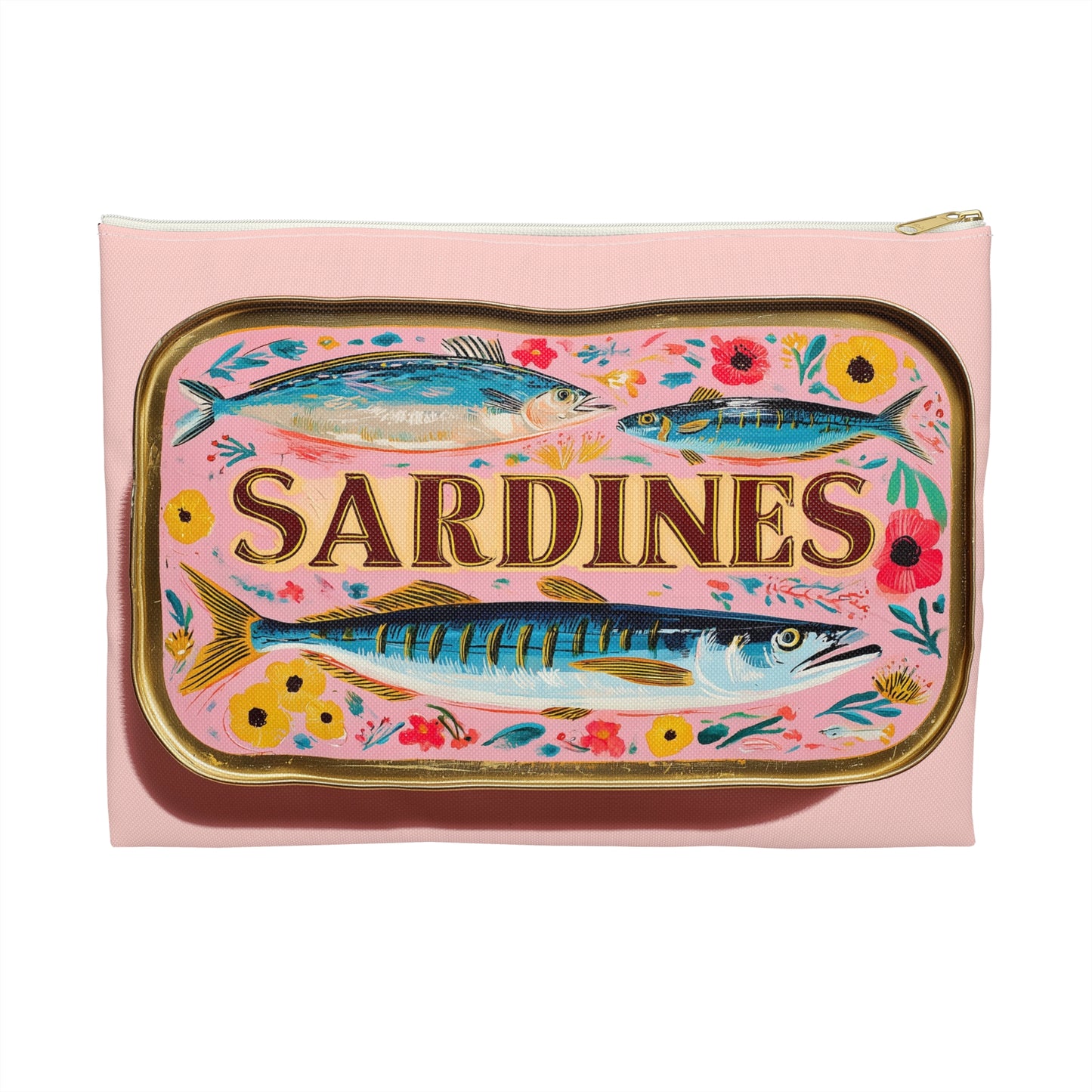 Sardine Can Print Zipper Pouch, Fish Pencil Case Vintage Pen Coin Makeup Travel Cosmetic Bag Accessory Canvas Zipper Large Small Organizer