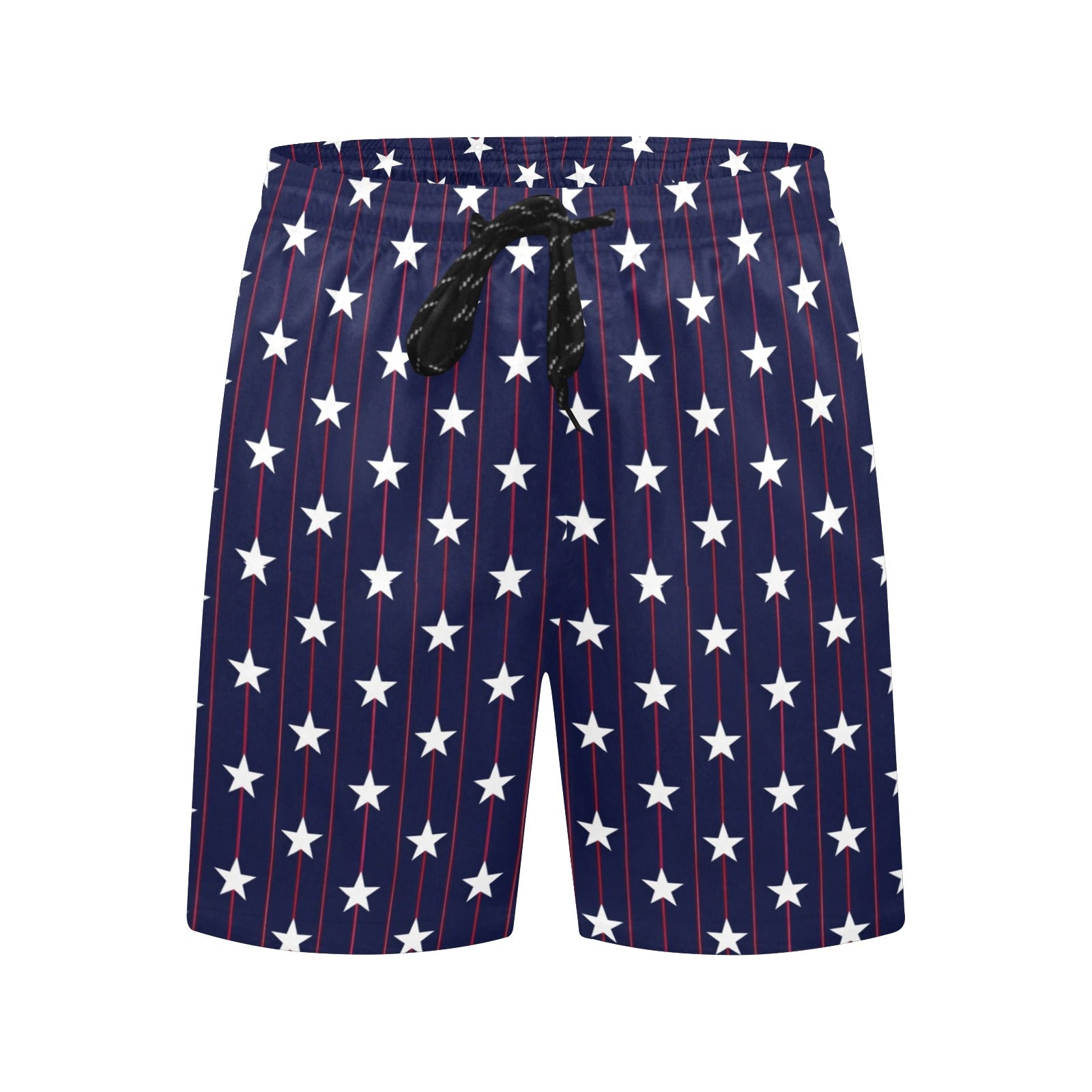 Preppy American Flag Stars Men Swim Trunks, Red White Blue Shorts USA Beach Pockets Mesh Lining Drawstring 4th of July Patriotic Plus Size - Starcove Fashion