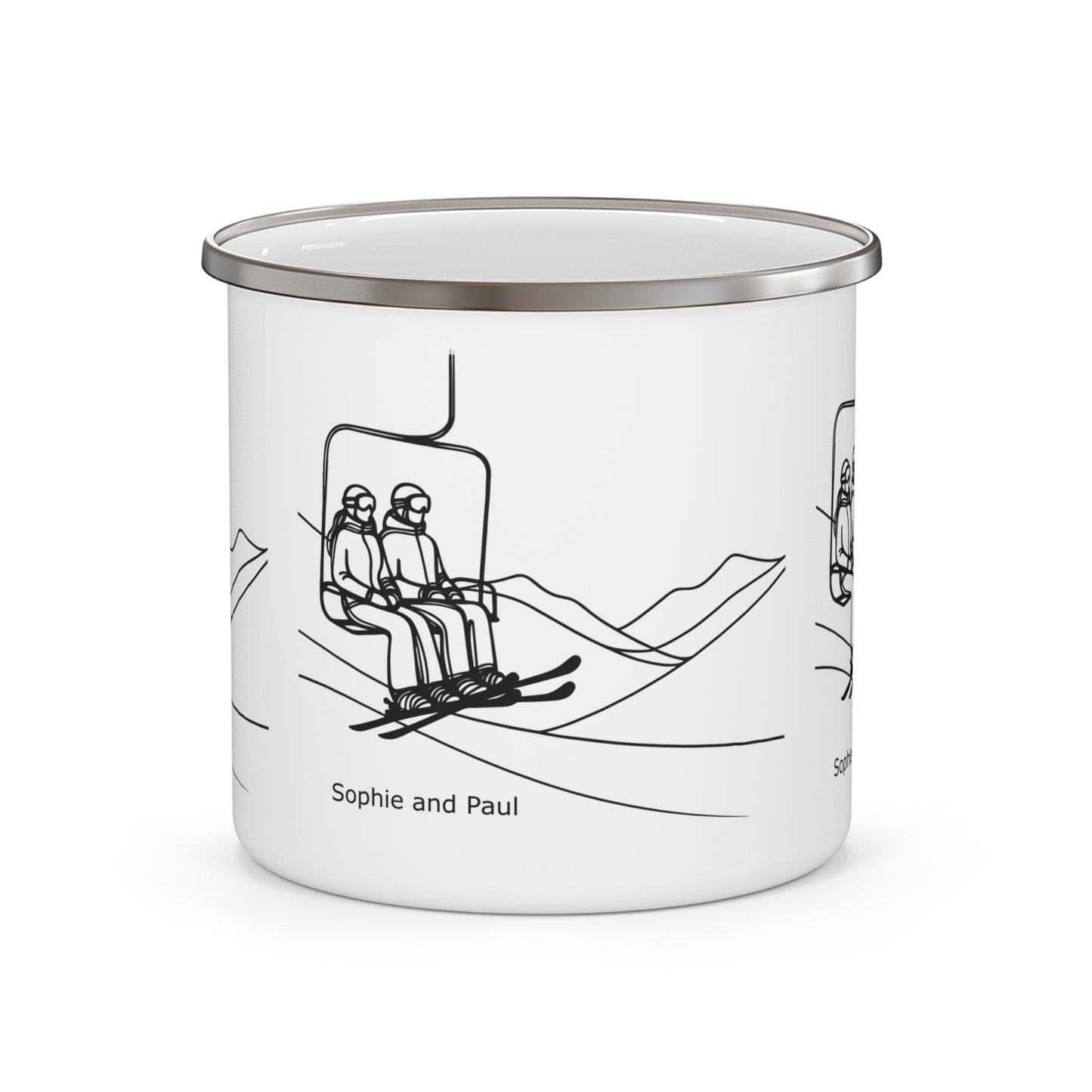 Personalized Ski Mug, Custom Couples Gift Chairlift Skiing Downhill Lover Winter Skier Sports Birthday Anniversary Coffee Camp Mug