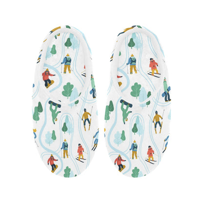 Ski Women's Slippers, Snowboard Skiing Winter Sports Ladies House Slide Cute Handmade Bedroom Warm Winter Cozy Designer Slip On Cotton Shoes