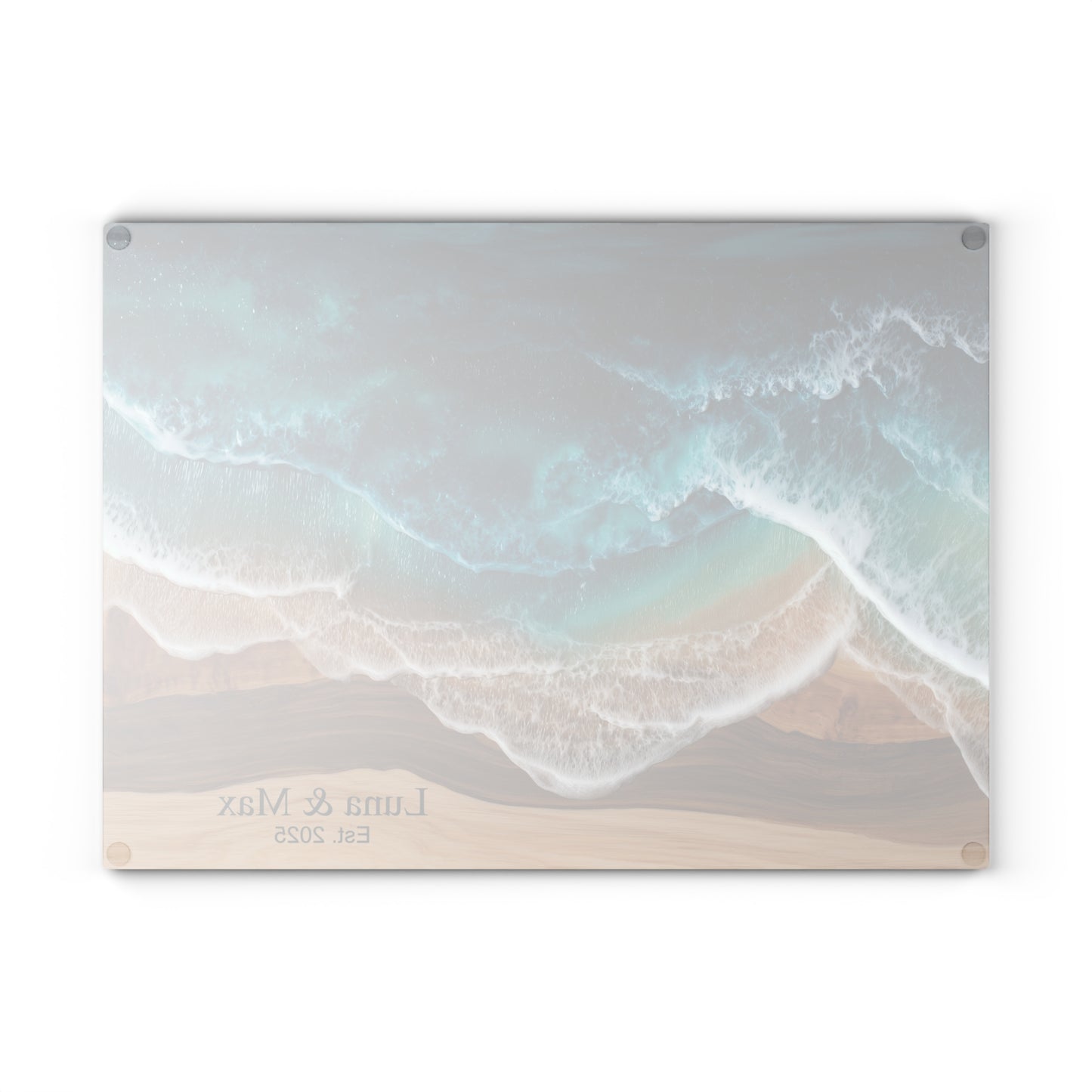 Personalized Glass Cutting Board, Custom Anniversary Coastal Wood Epoxy Charcuterie Chopping Tempered Small Large Kitchen Ocean Couples