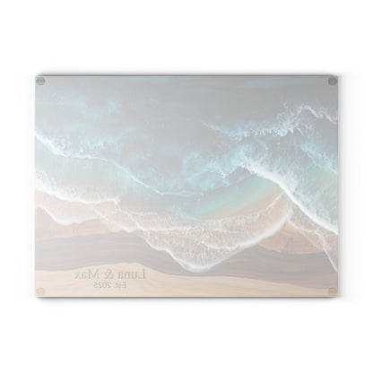 Personalized Glass Cutting Board, Custom Anniversary Coastal Wood Epoxy Charcuterie Chopping Tempered Small Large Kitchen Ocean Couples