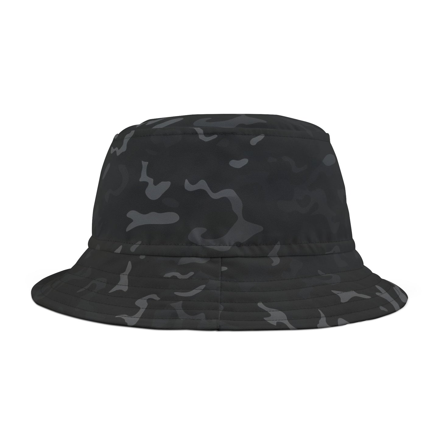 Black Camo Bucket Cap Hat, Grey Camouflage Print Beach Women Men Golf Summer Festival Cute Designer Sun Shade Ladies Small Large Guys