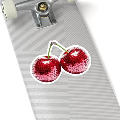 Disco Cherries Sticker Decal, Red Mirror Fruit Art Vinyl Laptop Cute Waterbottle Tumbler Car Waterproof Bumper Clear Aesthetic Die Cut Wall