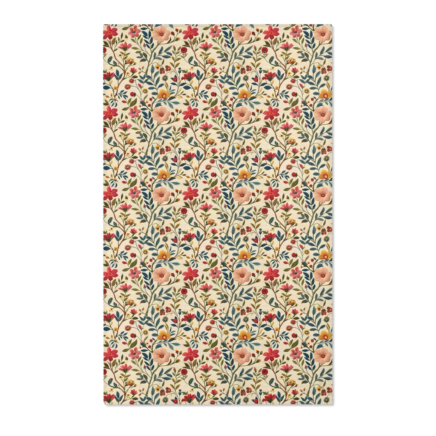 Floral Area Rug Carpet, Faux Embroidery Cottagecore Washable American Living Floor Indoor Outdoor 2x3 4x6 3x5 Kitchen Nursery Bedroom Mat