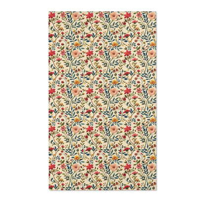 Floral Area Rug Carpet, Faux Embroidery Cottagecore Washable American Living Floor Indoor Outdoor 2x3 4x6 3x5 Kitchen Nursery Bedroom Mat