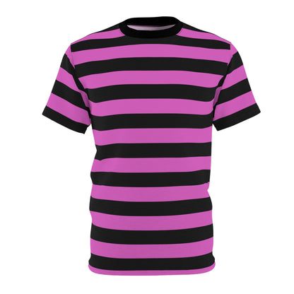 Black and Pink Striped Tshirt, Purple Designer Graphic Aesthetic Lightweight Heavyweight Crewneck Men Women Tee Top Short Sleeve Shirt
