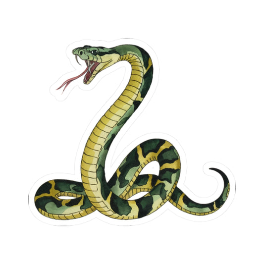 Snake Sticker Decal, Green Animal Reptile Watercolor Art Vinyl Laptop Cute Waterbottle Tumbler Car Waterproof Bumper Clear Die Cut Wall