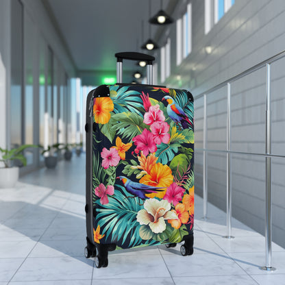 Tropical Flowers Suitcase Luggage, Pink Birds Parrot Carry On 4 Wheels Cabin Travel Small Large Set Rolling Spinner Designer Hard Shell Case - Starcove Fashion