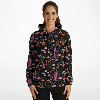 Pink Floral Hoodie, Faux Embroidery Flowers Pullover Women Men Adult Aesthetic Graphic Cotton Hooded Sweatshirt Pockets Designer Plus Size