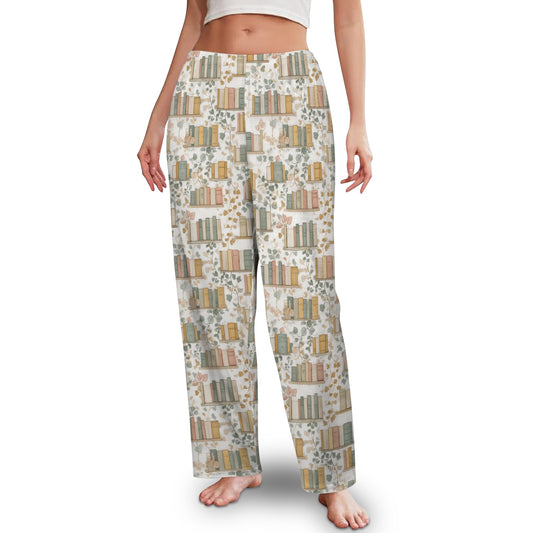 Book Women Pajamas Pants, Reading Flowers Floral Bookworm Library Club PJ Spa Pockets Trousers Matching Ladies Bottoms