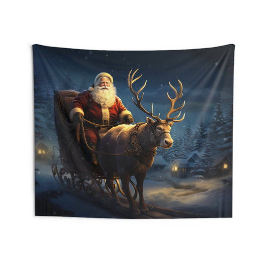 Santa Claus Sleigh Tapestry, Reindeer Night Sky Wall Art Hanging Landscape Cool Unique Aesthetic Large Small Decor Bedroom College Dorm Starcove Fashion