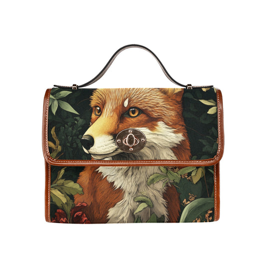 Red Fox Forest Canvas Satchel Purse Bag, Animal Waterproof Cottagecore Small Brown Ladies Women Crossed Body Vegan Leather Strap Handbag - Starcove Fashion