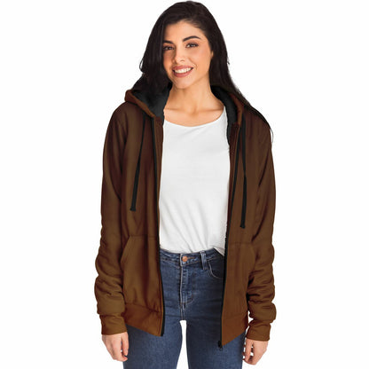 Brown Ombre Zip Up Fleece Lined Hoodie, Gradient Heavyweight Full Zipper Pocket Men Women Unisex Aesthetic Graphic Hooded Sweatshirt Jacket
