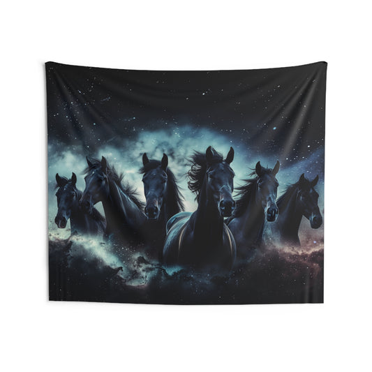 Horses Tapestry, Space Galaxy Stars Wall Art Hanging Cool Unique Landscape Large Small Decor Bedroom College Dorm Room