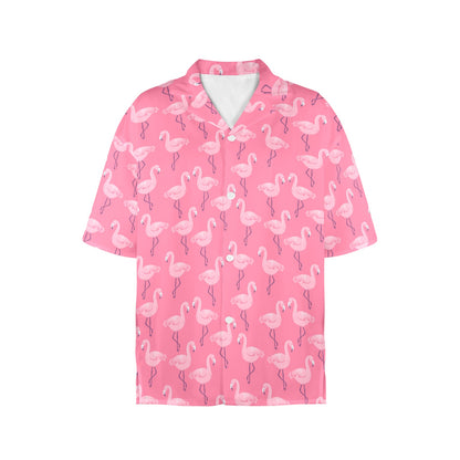 Pink Flamingo Women Hawaiian shirt, Tropical Print Vintage Retro Hawaii Button Up Down Plus Size Ladies Aloha Blouse - Starcove Fashion