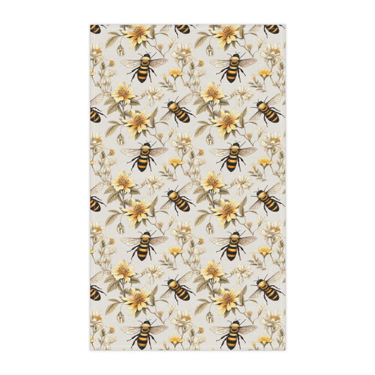 Bumble Bee Floral Kitchen Towel, Flowers Tea Dish Hand Cotton Towel Great Cute Gift Her Women Farmhouse Kitchen Luxury Linen