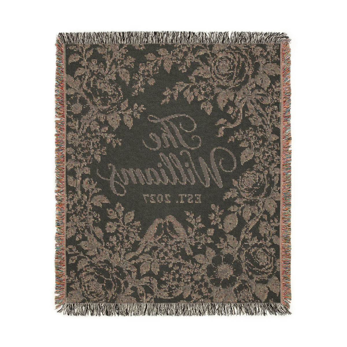 Custom Couples Blanket Throw Blanket Tapestry, Personalized Wedding Bridal Bride Anniversary Family Cotton Blue Toile Small Large Hanging