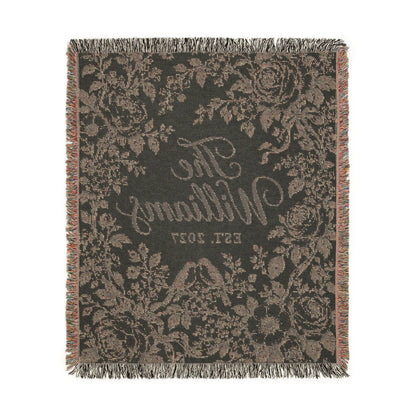 Custom Couples Blanket Throw Blanket Tapestry, Personalized Wedding Bridal Bride Anniversary Family Cotton Blue Toile Small Large Hanging