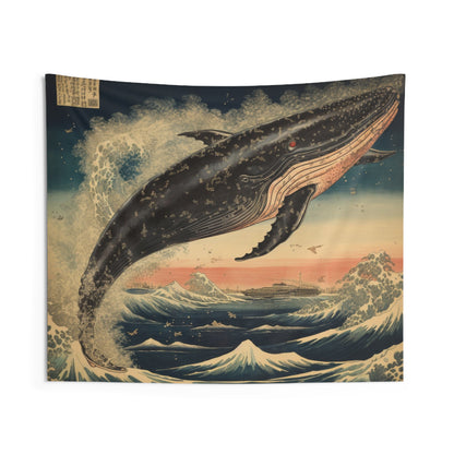 Whale Tapestry, Japanese Ocean Waves Wall Art Hanging Landscape Aesthetic Large Small Decor Bedroom College Dorm Room
