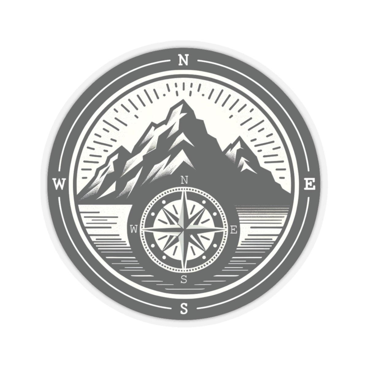 Compass Mountain Sticker Decal, Car Bumper Navigation Art Vinyl Laptop Cute Waterbottle Tumbler Waterproof Clear Aesthetic