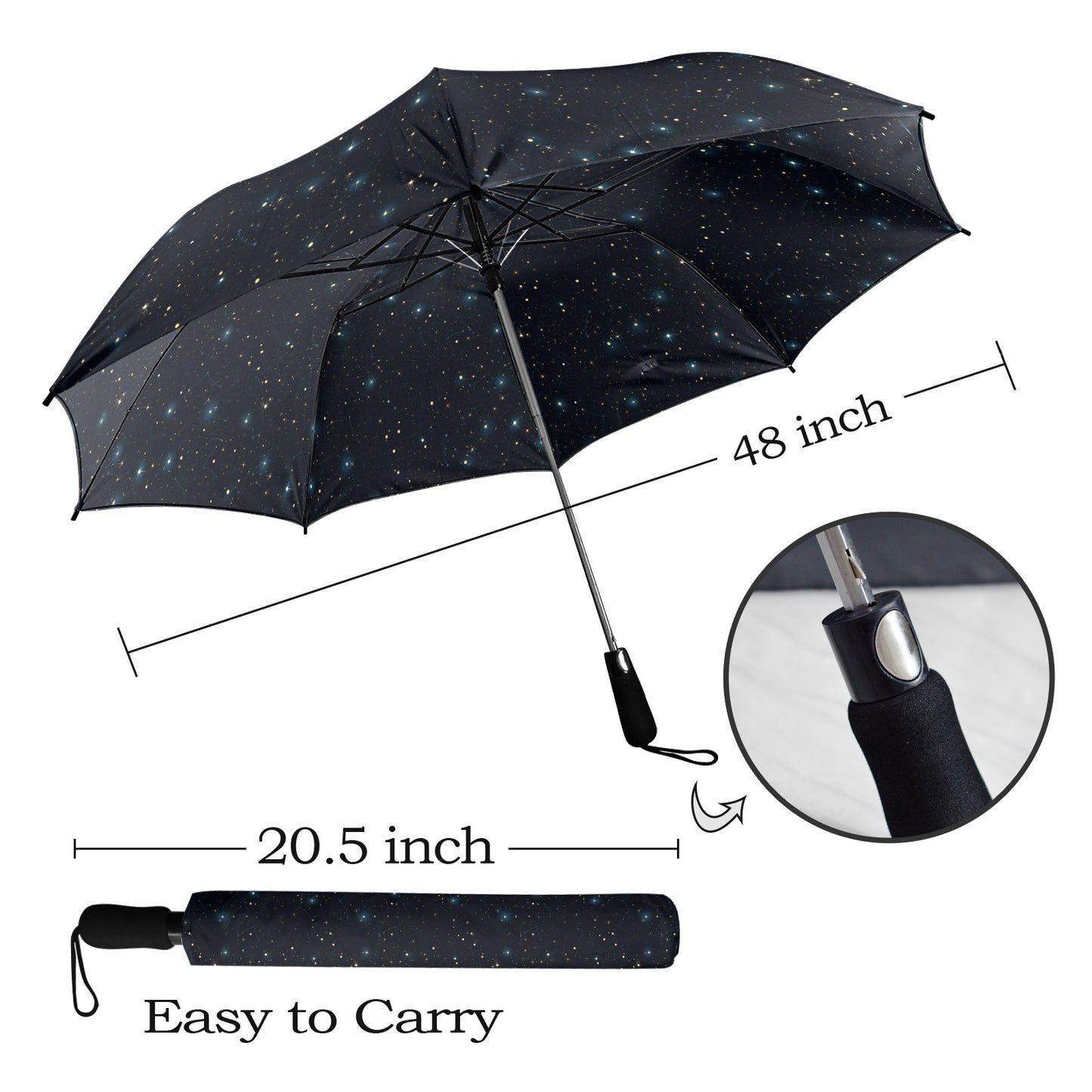 Constellation Umbrella, Space Stars Universe Golf Anti-UV Semi-Automatic Sun Rain Parasol Large Compact Windproof Designer Luxury Men Women