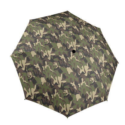Camo Umbrella, Green Camouflage Print Golf Anti-UV Semi-Automatic Sun Rain Parasol Large Compact Windproof Designer Luxury Men Women