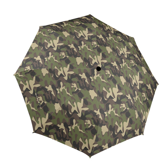Camo Umbrella, Green Camouflage Print Golf Anti-UV Semi-Automatic Sun Rain Parasol Large Compact Windproof Designer Luxury Men Women