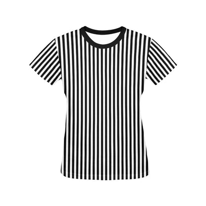 Black White Striped Women Tshirt, Vertical Stripes Ladies Female Designer Adult Graphic Aesthetic Fashion Fitted Crewneck Tee Shirt Top