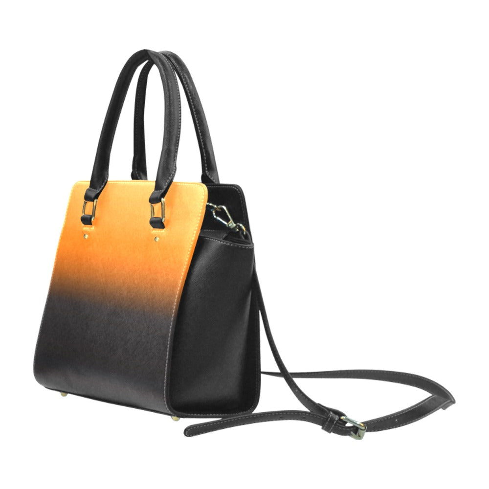 Orange Black Ombre Purse Handbag, Gradient Cute Tie dye Vegan Leather Designer Women Ladies Gift Satchel Top Zip Handle Bag Shoulder Strap