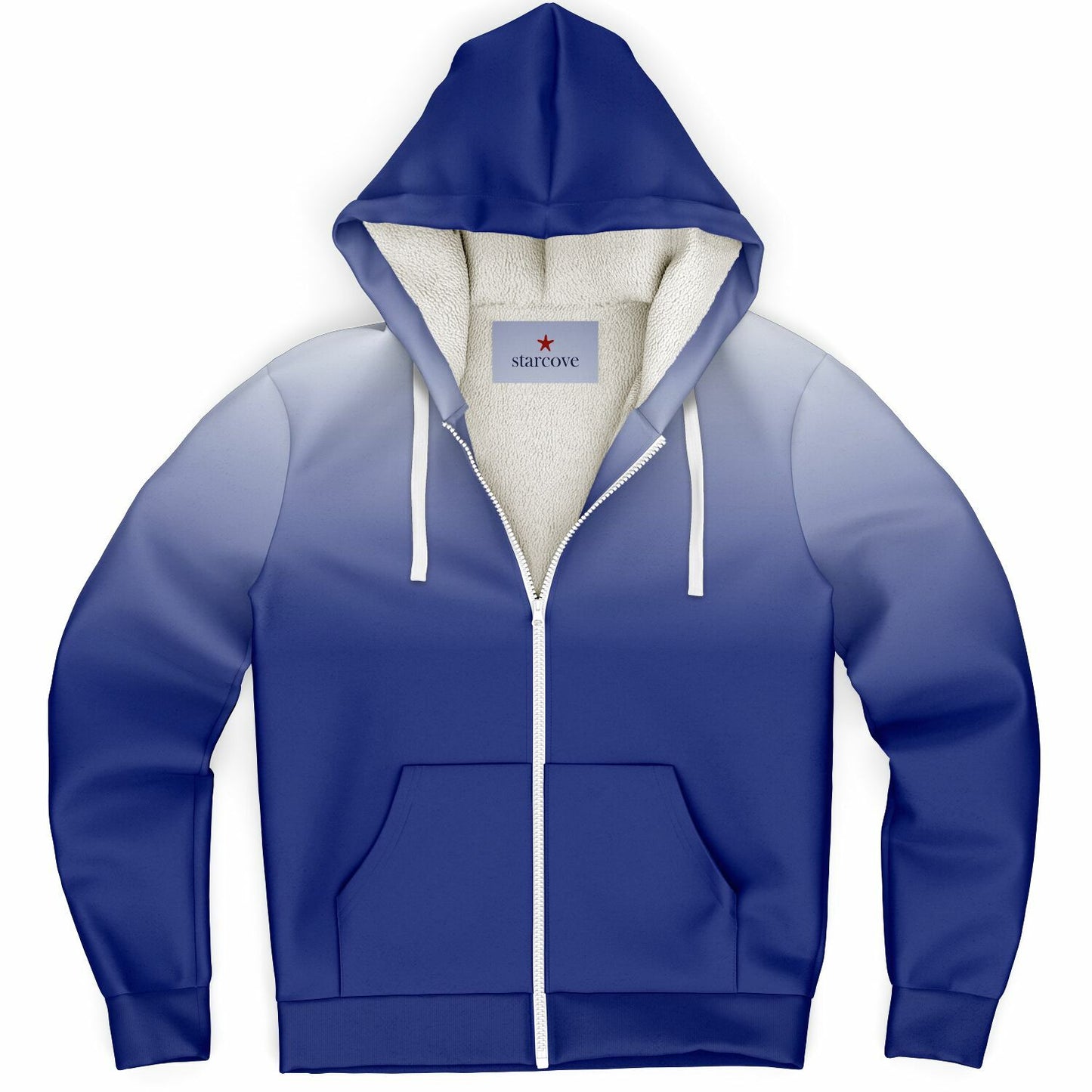 Blue White Ombre Zip Up Fleece Lined Hoodie, Tie Dye Gradient Heavyweight Full Zipper Pocket Men Women Unisex Hooded Sweatshirt Jacket