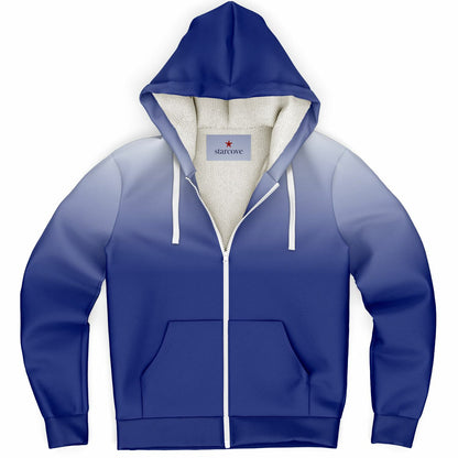 Blue White Ombre Zip Up Fleece Lined Hoodie, Tie Dye Gradient Heavyweight Full Zipper Pocket Men Women Unisex Hooded Sweatshirt Jacket