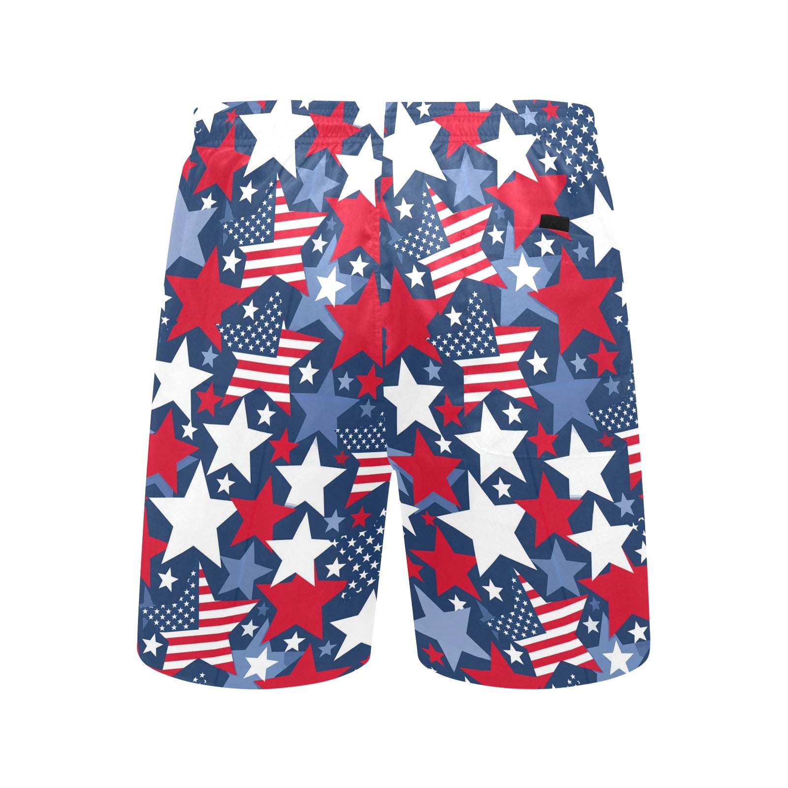 American Flag Stars Men Swim Trunks, Red White Blue Shorts USA Beach Pockets Mesh Lining Drawstring 4th of July Patriotic Bathing Plus Size - Starcove Fashion