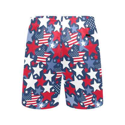American Flag Stars Men Swim Trunks, Red White Blue Shorts USA Beach Pockets Mesh Lining Drawstring 4th of July Patriotic Bathing Plus Size - Starcove Fashion