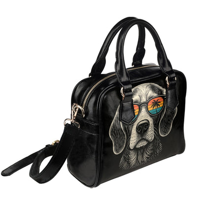 Beagle Dog Purse, Sunglasses Palm Tree Beach Puppy Cute Small Shoulder Bag Vegan Leather Women Designer Handbag Crossbody Ladies