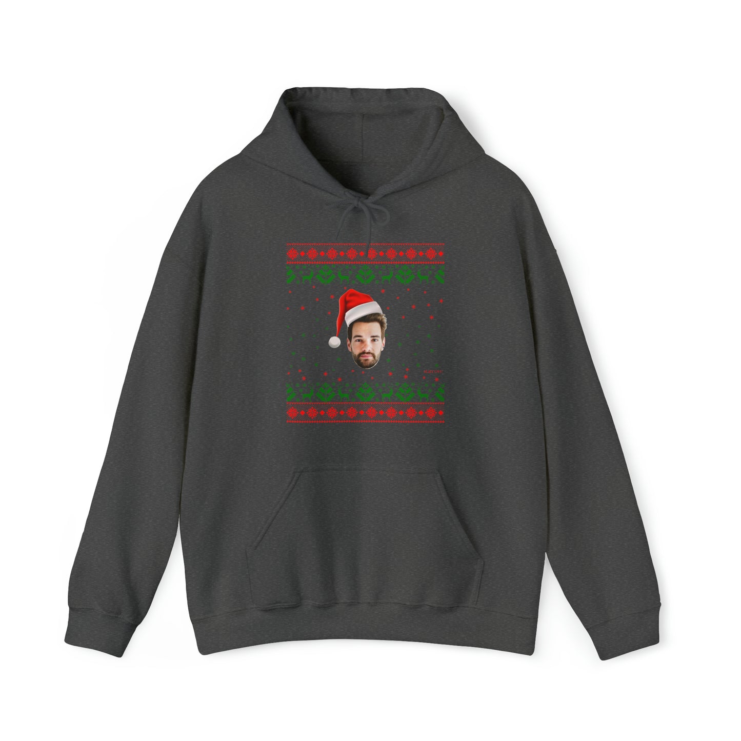 Christmas Custom Face Hoodie, Santa Hat Personalized Ugly Xmas Pet Dog Pullover Men Women Adult Cotton Hooded Sweatshirt Pockets