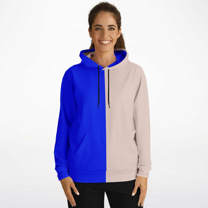Half Blue Half Beige Hoodie, Two Tone Color Split Pullover Men Women Adult Aesthetic Graphic Cotton Hooded Sweatshirt with Pockets Designer Plus Size - Starcove Fashion