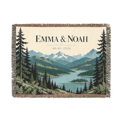 Custom Couples Blanket Throw Blanket Tapestry, Personalized Family Name Mountain Nature Cotton Fringe Small Large Bed 50x60 Wall Hanging