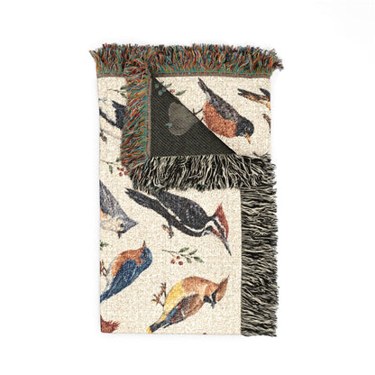 Birds Woven Blanket Tapestry, Birdwatching North American Eagle Owl Backyard Throw Small Large Cotton Small Large Wall Hanging Decorative