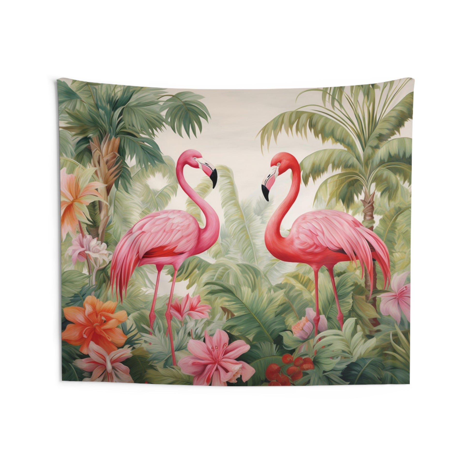 Pink Flamingos Tapestry, Tropical Green Leaves Birds Wall Art Hanging Cool Unique Landscape Aesthetic Large Small Decor College Dorm Starcove Fashion