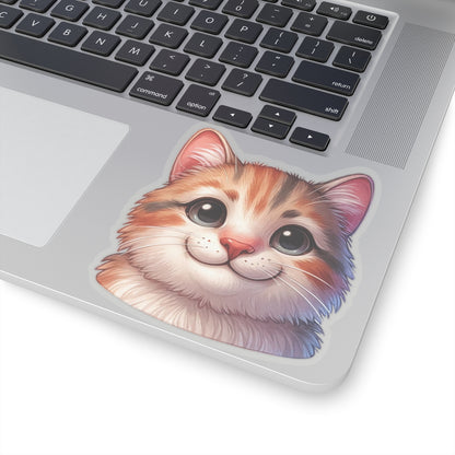 Cat Head Sticker Decal, Kitten Watercolor Art Vinyl Laptop Cute Waterbottle Tumbler Car Waterproof Bumper Clear Aesthetic Die Cut Wall
