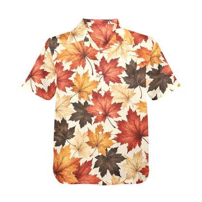 Fall Autumn Hawaiian Men Shirt, Maple Leaf Harvest Thanksgiving Beach Vintage Aloha Hawaii Tropical Plus Size Guys Button Down Vacation